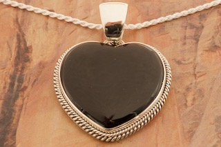 Artie Yellowhorse Genuine Black Onyx Sterling Silver Heart Pendant